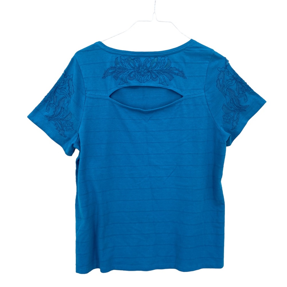 SOFT SURROUNDINGS Turquoise Ventana Tee Short Sleeve Embroidered - Size L